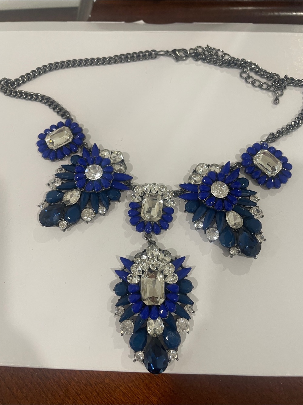 Statement Blue Crystal Bib Necklace - Unbranded